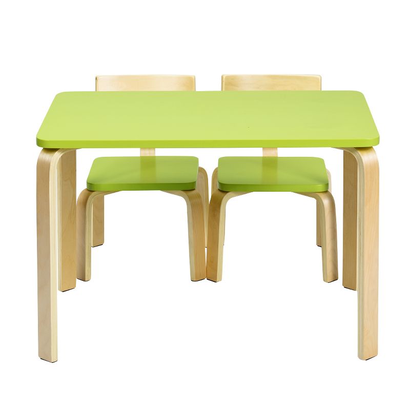 Tangkula 3-Piece Kids Wooden Table Chairs Set Children Activity Desk & Chair Furniture Pink/Green, 1 of 11