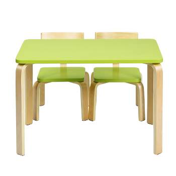 Tangkula 3-Piece Kids Wooden Table Chairs Set Children Activity Desk & Chair Furniture Pink/Green