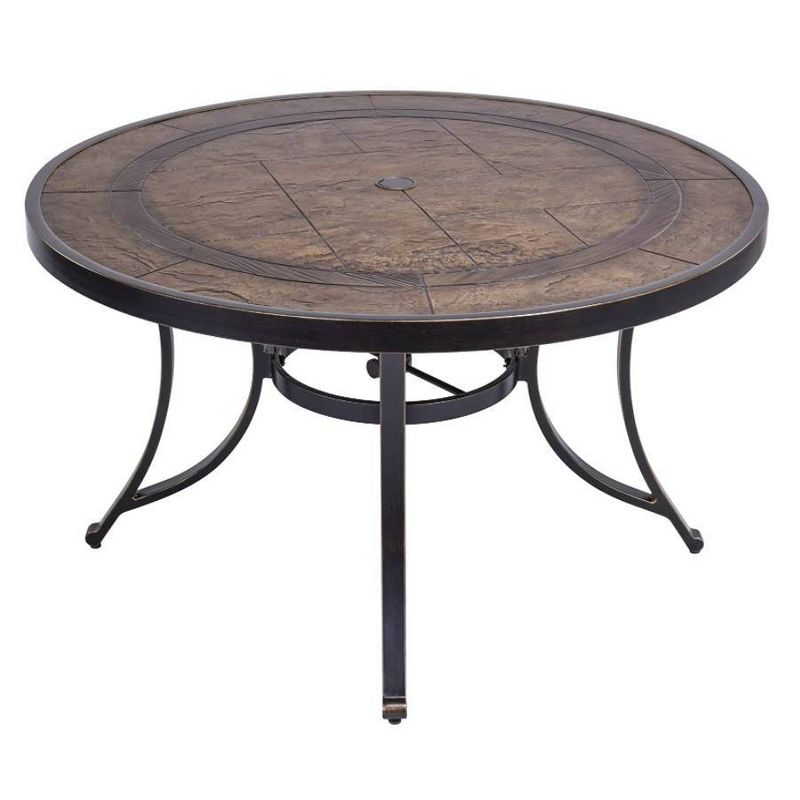 48&#34; Round Patio Dining Table with Umbrella Hole - Bronze - WELLFOR, 4 of 7