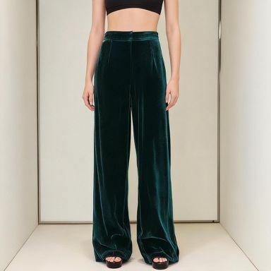 High Waisted Wide Leg Pants for Women Casual Velvet Dress Trousers,Green,Small