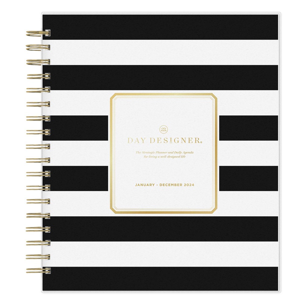 Day Designer 2024 Planner 8"x10" Daily/Monthly Frosted Cover Rugby Stripe Black