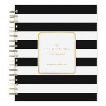 Day Designer 2024 Planner 8"x10" Daily/Monthly Frosted Cover Rugby Stripe Black