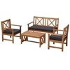 Outsunny 4 Piece Acacia Wood Outdoor Patio Furniture Set with 2 Armchairs, 1 Sofa, & 1 Coffee Table, Cushions Included - 4 of 4