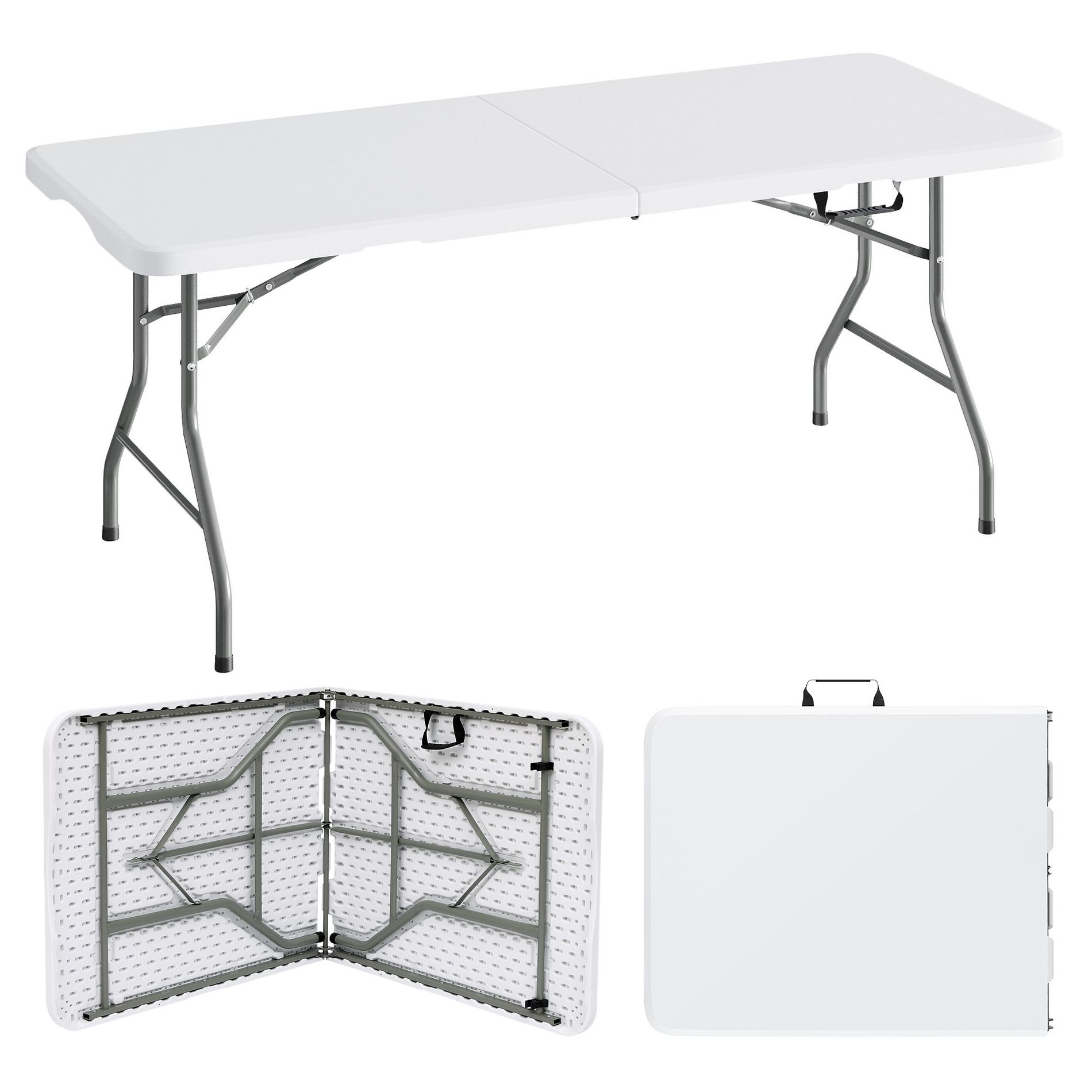 SKONYON 6ft Folding Table Fold-in-Half Long Party Table Collapsible Portable Table with Heavy-Duty Design