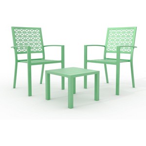 3 Piece Outdoor Bistro Set, Stackable Patio Conversation Set with Square Table and Chair for Indoor & Outdoor Porch Garden Patio Deck - 1 of 4