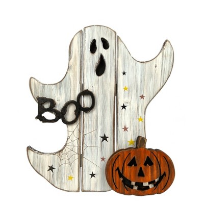 Northlight 13" Ghost with Jack-O-Lantern Wooden Halloween Boo Sign