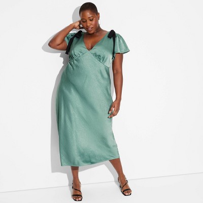 Women's Flutter Short Sleeve Maxi A-Line Dress - Wild Fable™ Moss Green 1X