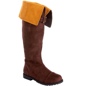HalloweenCostumes.com 11 Boy  Chosen Legend Hero Costume Boots | Faux Suede Uppers with Inner Side Zipper and Lightly Padded Inner Soles, Brown/Brown - 1 of 2