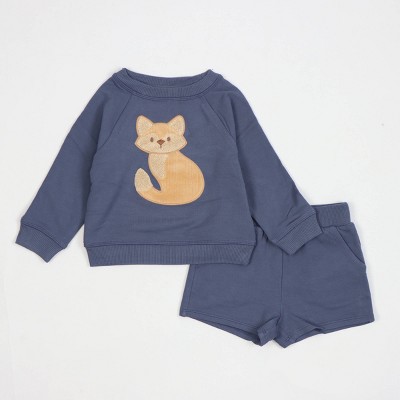 Baby Boys' 2pc Fox Applique Sweatshirt & Shorts Set - Cloud Island™ Navy Blue