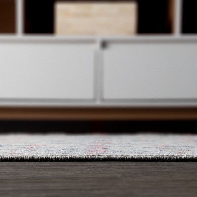 Elegant Light Grey & Red Vintage Synthetic Area Rug 8' x 10'