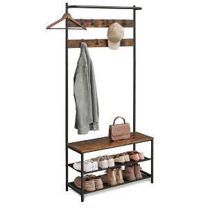 VASAGLE 4-in-1 Coat Rack Hall Tree with Shoe Storage, Entryway Bench Rustic Brown and Black - 1 of 4