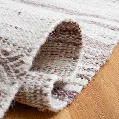 Ivory and Brown Striped Kilim 7' Square Wool Area Rug