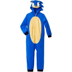 Sonic The Hedgehog Little/Big Boys' One-Piece Hooded Union Suit Pajamas - 1 of 4