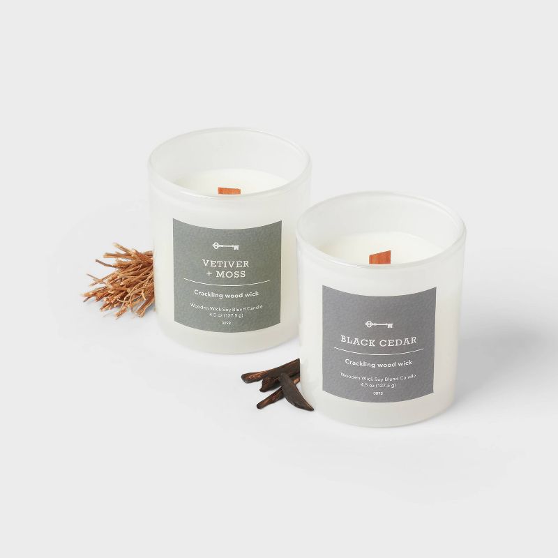 2ct Milky White Glass Vetiver + Moss and Black Cedar Wooden Wick Jar Candle Set 9oz - Threshold&#8482;, 4 of 5