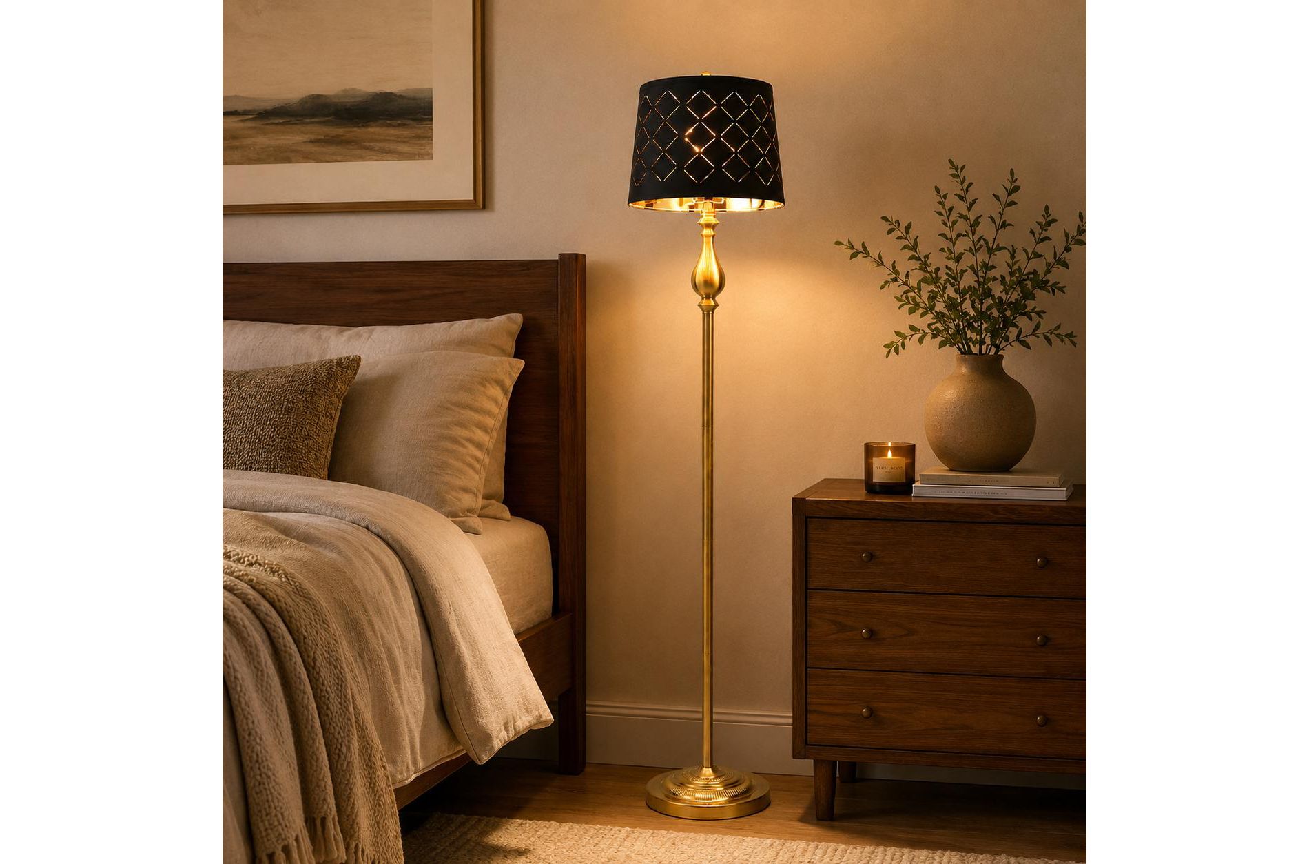 Maxax 63" Gold Metal Floor Lamp, 3-Way Vintage Standing Lamp for Living Room Bedroom,Bulbs Not Included
