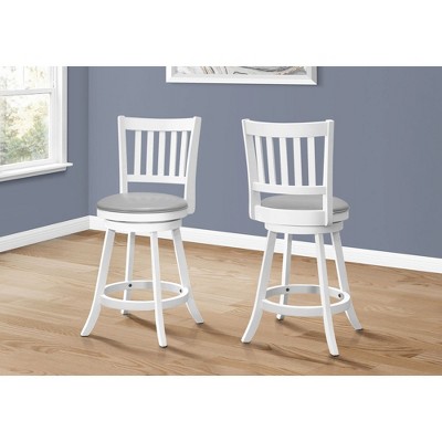 White Wood Swivel Counter Height Bar Stools with Grey Faux Leather Seats, Set of 2