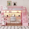 Full Size Metal Loft Bed with Wardrobe, Desk, LED Light, Charge Station, Reversible Staircase, Removable Fabric Pocket & Storage Shelves - ModernLuxe - 2 of 4