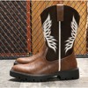 Santimon Mid-Calf Western Cowboy Boots, Embroidered, Thick Sole, Brown - 3 of 4