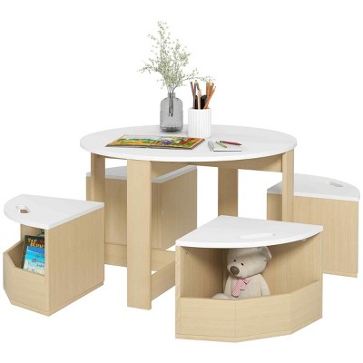 INFURNIC Kids Table Sets 5 Piece Toddler Table and Chairs Set with Storage for Art and Crafts, White, 30.7"*30.7"*19.3"
