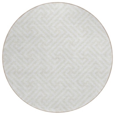 Ivory And Beige Geometric Washable Indoor Outdoor Area Rug