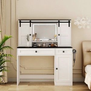HDZNVF 43 inch Wide Dressing Table with Makeup Drawer and Hair Dryer Holder, White - 1 of 4