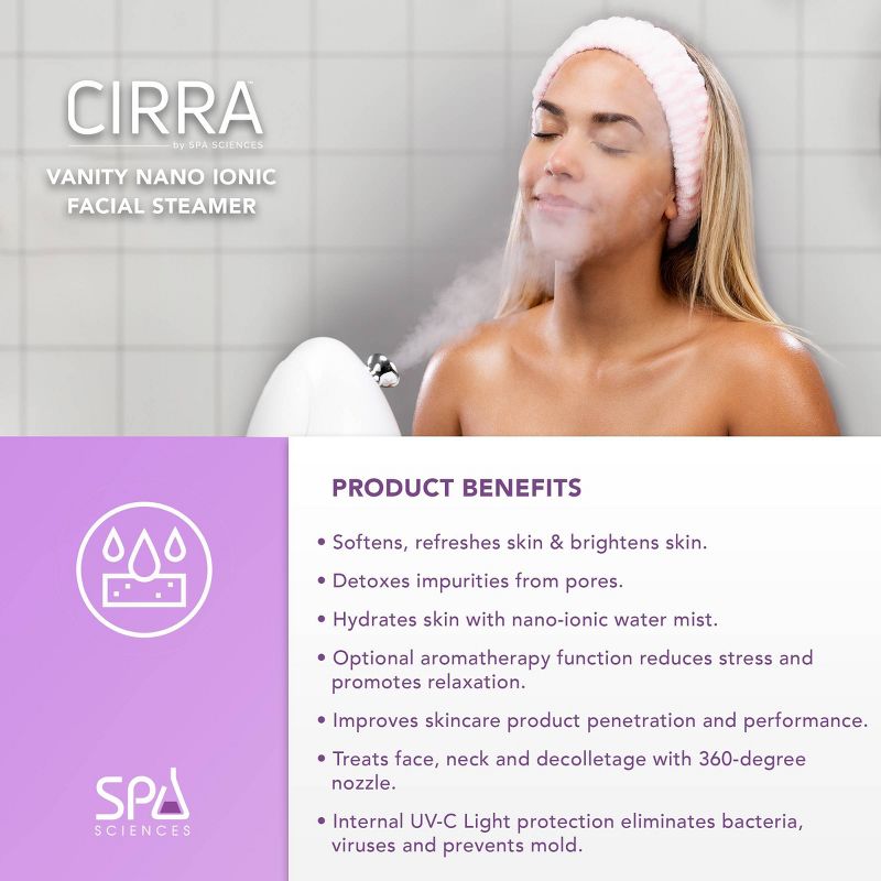 Spa Sciences CIRRA Nano Ionic Vanity Facial Steamer with Optional Aromatherapy, 4 of 15