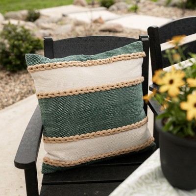 20x20 Green and Cream Striped Outdoor Throw Pillow