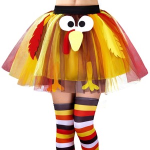 Joyfy Women's Thanksgiving Turkey Tutu Skirt & Socks Set, Thanksgiving Outfit Turkey Sock Holiday Tutus, Girls Cosplay Party Accessories - 1 of 4