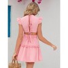 Women's Ruffle Cap Sleeve Crew Neck Layered Elastic Empire Waist Tie Back Solid Mini Dress - 4 of 4