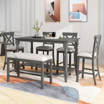 Dining Table Set With Bench For 6 Persons Rectangle Table With Upholstered Chairs 1 Bench Wood Elegant Kitchen Table Chairs Set