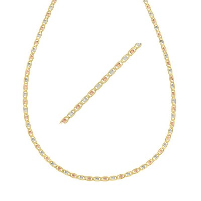 14k Tri-Color Gold Diamond-cut Pave Valentino Chain Necklace