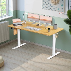 MAYEERTY 55in Computer Desk with Storage, Modern Writing Desk with Fabric Drawers for Home Office, Black - 1 of 4