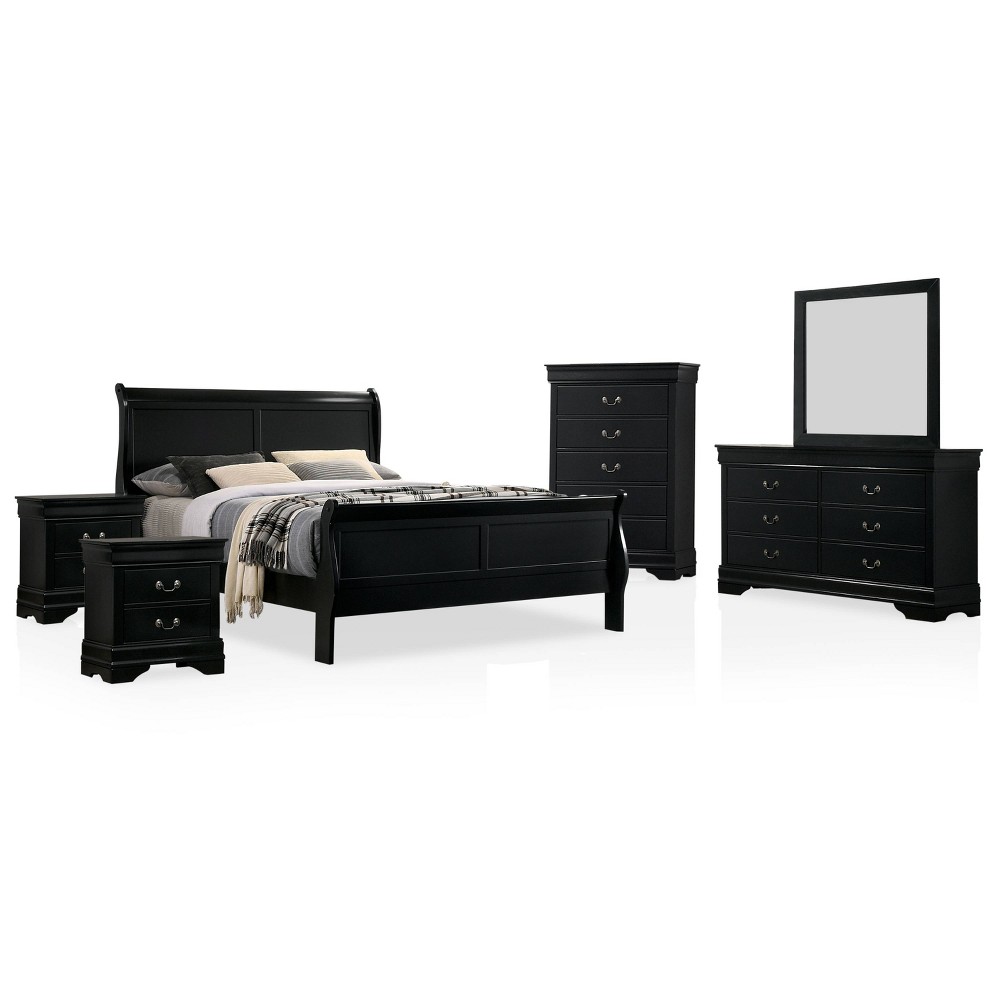 6pc Queen Sliver Sleigh Bedroom Set Black - HOMES: Inside + Out: Elegant Wood Construction, Storage Drawers, Transitional Style