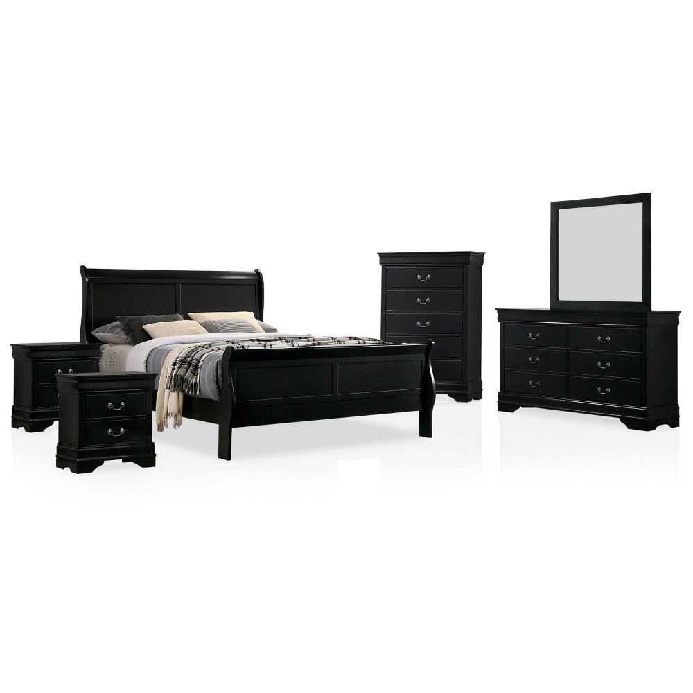 6pc Queen Sliver Sleigh Bedroom Set Black - HOMES: Inside + Out: Elegant Wood Construction, Storage Drawers, Transitional Style -  86855883