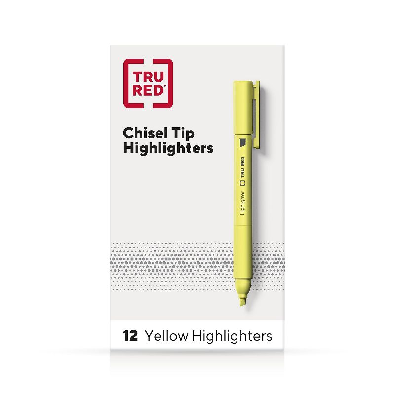 TRU RED Pocket Highlighter with Grip Chisel Tip Yellow Dozen TR54580, 1 of 10