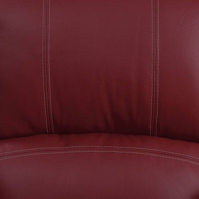 Red Faux Leather Swivel Recliner with Wood Base