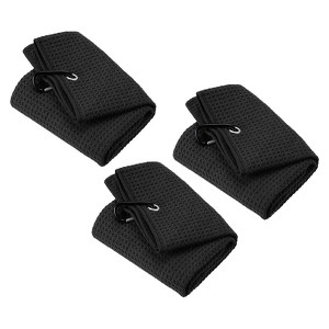 Unique Bargains Super Absorbent Waffle Pattern Tri-Fold Golf Towels with D Clips 3 Pcs - 1 of 4