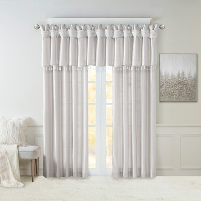 Faux Silk Bead Trim Luxurious Window Valance, DIY Twist Tab Top with Extra Lining Multi-Color Valance for All Decor Styles