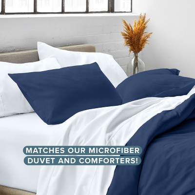 Dark Blue Hypoallergenic Microfiber Queen Pillow Sham Set
