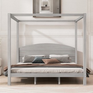 King Size Canopy Platform Bed, Wooden Bed Frame with Headboard and Support Legs -ModernLuxe - 1 of 4