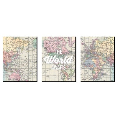 Big Dot of Happiness World Awaits - Wall Art, Kids Room Decor and Travel Map Home Decorations - Gift Ideas - 7.5 x 10 inches - Set of 3 Prints