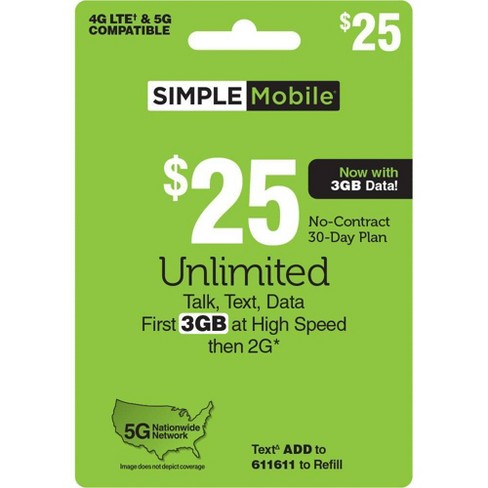 Simple Mobile Unlimited Talk/Text/Data Prepaid Card (Email Delivery) - image 1 of 2