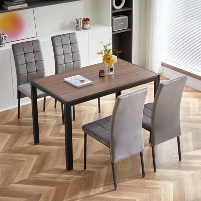 Okak Rectangular Wooden Dining Table  Large Kitchen Table with Veneered MDF Wood Structure for Dining Room, Walnut