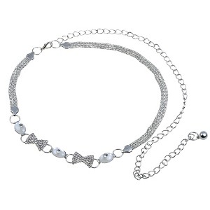 Anna-Kaci Women's Waist Chain with Crystal Bow Accents and Pearl Details Adjustable Fit - Silver - 1 of 4