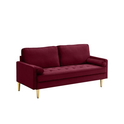 NicBex Modern Velvet Loveseat Sofa Couch with Cylindrical Pillows & Gold Legs,2-Seat Lounge Sofa for Living Room,Apartment