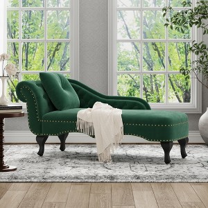 Christopher Knight Home Bailey 62'' Velvet Chaise Lounge Indoor with 1 pillow and Nailhead Trim, Scrolled Backrest - 1 of 4
