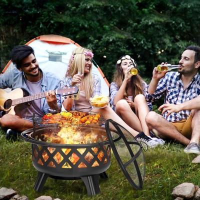 30-Inch Black Steel Wood Burning Fire Pit with Adjustable Grill