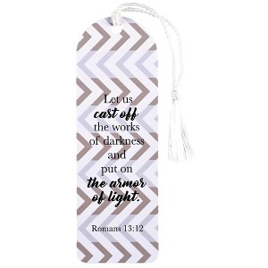 Dicksons BKMTL-524 Let Us Put On The Armor of Light Pink Chevron 2 x 6 Paper and Tassel Curved Top Encouraging Tassel Bookmark, Pack of 12 - 1 of 2