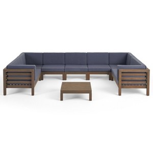 GDFStudio Cascada Outdoor Acacia Wood 9 Seater Sectional Sofa Chat Set with Cushions - 1 of 4