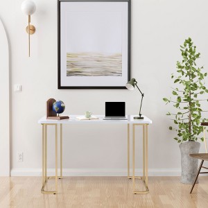 NicBex Stylish Writing Table with C-Shaped Leg Base&Wheels,White/Gold Reading Table Minimalist Home Office Desk,Home Workstation - 1 of 4